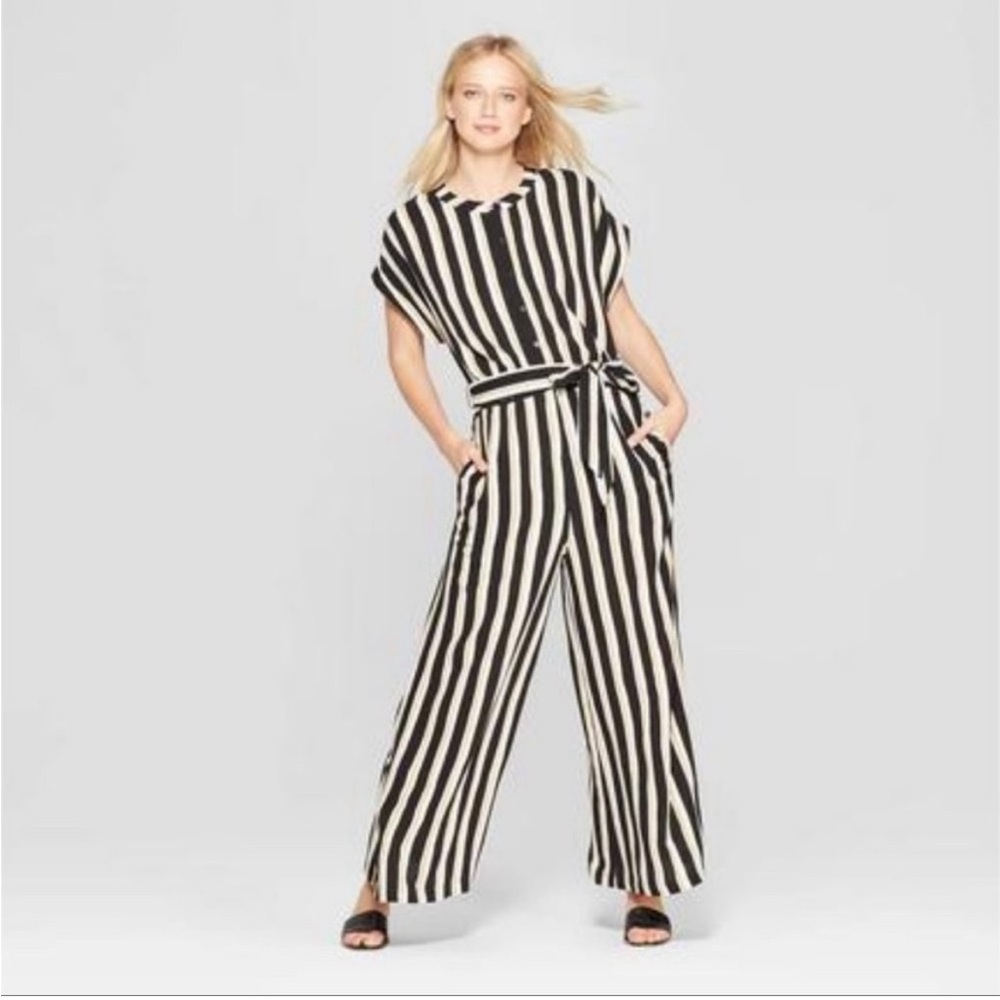 WHO WHAT WEAR jumpsuit striped black yellow size M